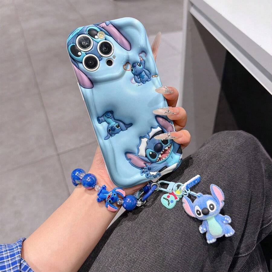 Disney Has Authorized, Phone Case - Chain Set, The Stitch Lilo & Stitch 3D Phone Case Plus A Silicone 3D Stitch Bracelet With Metallic Ring Removable Bracelet, Stitch And Angel Pattern, Compatible With Iphone 17/16/15/14/13/12/11/XS/XR/X Plus Pro Max, A Stylish Cartoon Phone Case, The Perfect Gift Choice, Phone Protection, Durable Phone Cover, Great Gift For Friends And Family - 白色款式B - 查看 1