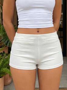 Womens Slim Fit Low Rise Mini Shorts With Pockets - Solid Color Summer Shorts For Beach  Daily Wear - White - View 3