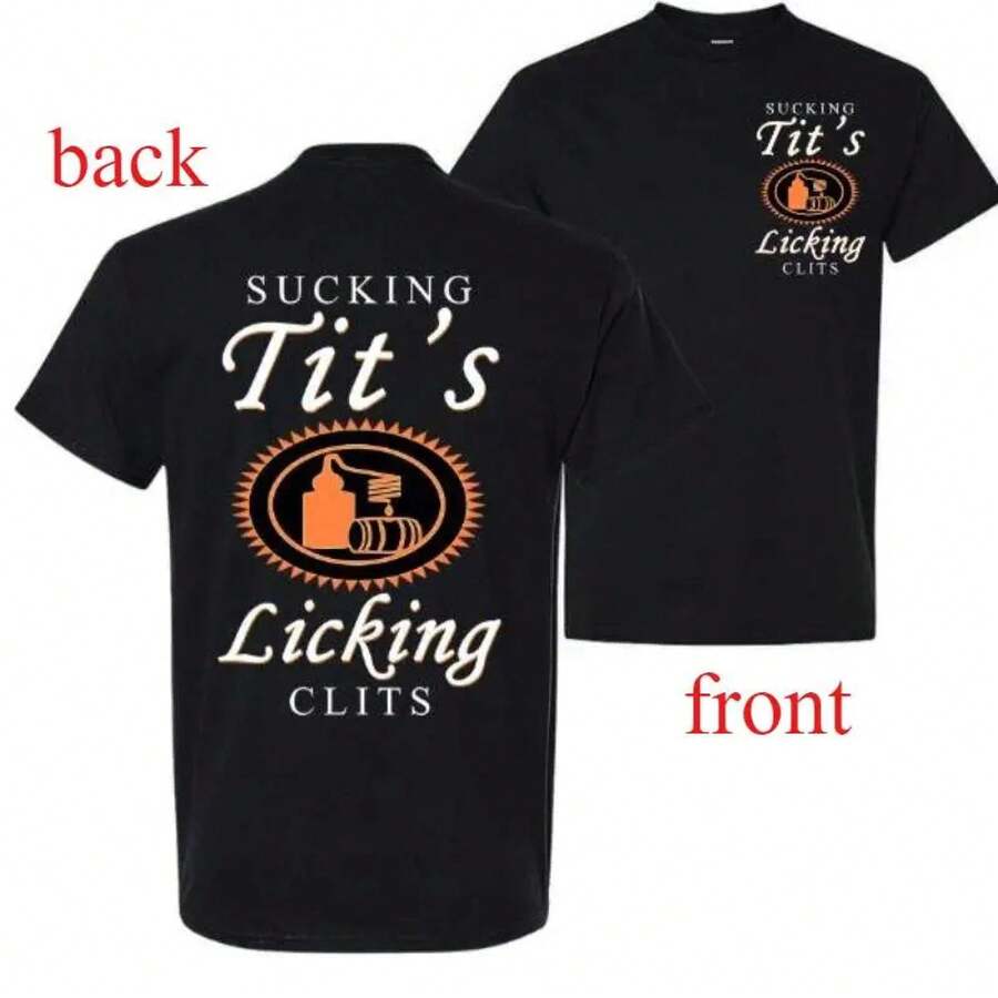 Sucking T And Licking C Funny Tito Drinking Humor Party T-Shirt, Tito Logo Party Vibes Design Graphic 2 Side Shirt, Unisex Cotton For Men And Women Menswear Top Fabric MNM5 - 黑色 - 查看 1