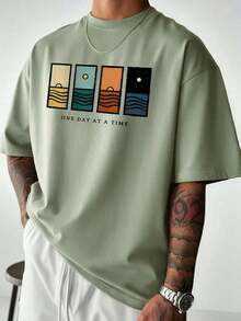Compatible With The Minimalist Printed Short-Sleeved T-Shirt For Men, Comfortable And Breathable, Suitable For Summer, Fashionable. - Olive Green - View 5