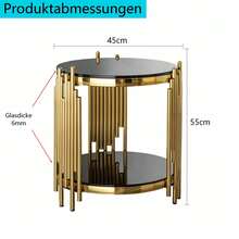Modern Round Glass Side Table For Living Room, Black And Gold Bedside Table With Glass Top, Luxury Round Coffee Table With Stainless Steel Legs, Small Desk Table, Sturdy Nightstand With Glass Top, Coffee Table. - Black and Gold - View 11