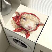 1pc Unique Design Red Headscarf Lamb Pattern Non-Slip Washing Machine Mat, Rubber Material, Heat Resistant And Washable, Suitable For Washing Machine, Dryer, Kitchen Draining Mat, Drying Mat, Countertop Heat Resistant Mat, Coffee Bar Decor, Laundry Room Decor, Friendly Gift For Friends - A Sheep With a Crooked Smile - View 2