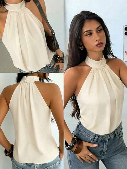 1 chiếc áo kiểu nữ thanh lịch bằng vải dệt, thích hợp cho hẹn hò, kỳ nghỉ và mặc hàng ngày.