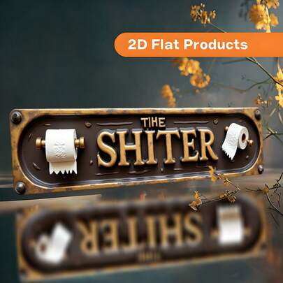 2D Flat Decorative Wall Sign Plaque, Vintage Style, Size 10X40cm (3.9X15.1205in), Printed With "THE SHITTER" Text. Multipurpose Decorative Sign Suitable For Farmhouse, Bathroom, Cafe, Garage, Etc.