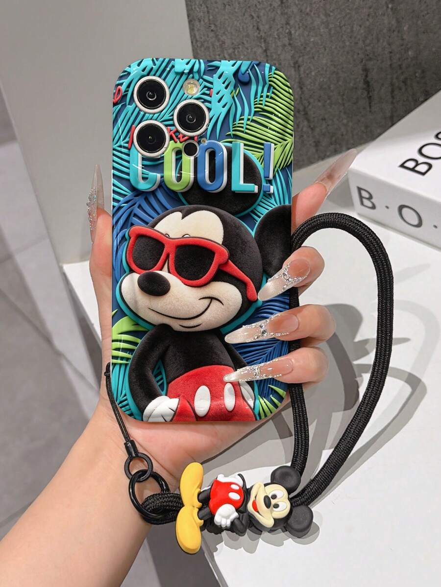 This Disney Mickey Mouse Lanyard Phone Case Is Fully Covered In TPU Material. It's Shockproof, Lightweight, And Compatible With IPhone17/16/11/13/15/15 Plus/15 Pro/15 Pro Max/12/14 Pro Max/11 Pro Max/12 Pro/12 Pro Max/13. This Phone Case Makes A Popular Birthday Gift Or Business Gift; It's Durable, Stain- And Fingerprint Resistant, And Suitable For Both Men And Women. The Set Also Includes A Mickey Mouse Phone Case And A Mickey Mouse Plush Bracelet. It's A Perfect Gift For Friends And Family. This Stylish Phone Case Is Fun, Lightweight, And Durable. IPhone17 Pro Max Phone Case, Minnie Mouse Phone Case. - trắng - Xem 1