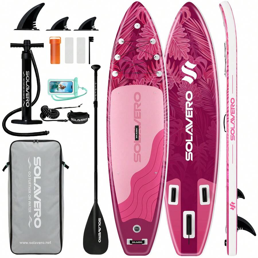323cm Inflatable SUP Board With Accessories, 3 Removable Fins & Adjustable Paddle | Non-Slip Adult Paddle Board In Various Designs For All Water Activities - 粉紅色叢林 - 查看 1