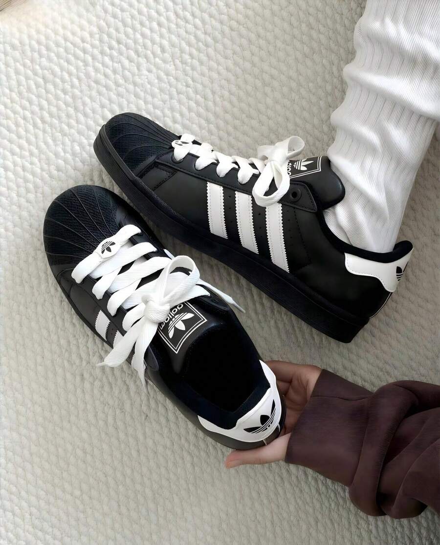 Adidas Superstar II Black White Men's Casual Sneakers Lifestyle Shoes JI3538 | Retro Heritage Style, Timeless Silhouette - 黑色 - 查看 1