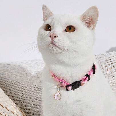 Adjustable Nylon Cute Moon, Star & Cat Pendant Collar, Suitable For Daily Wear And Gift For Cats