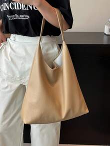 2026 New Solid Color Fashionable Commuter Tote Bag, Minimalist Niche Design Underarm Bag, Stylish Large Capacity Shoulder Bag - Khaki - View 7
