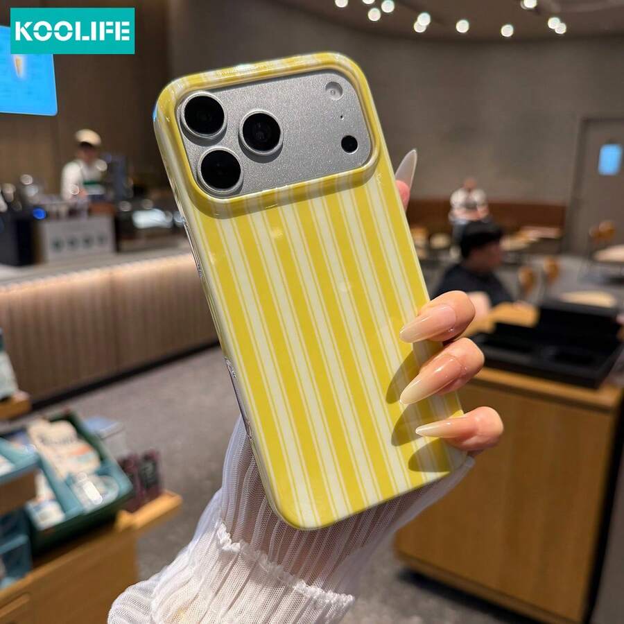 Koolife 1件黃色垂直條紋手機殼，適用於 iPhone 18 Pro/18 Pro Max/17/16/15/14/13 Pro Max，清新夏季年輕女孩禮物，春季生日