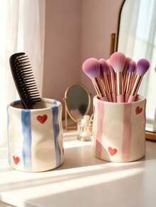 1pc Textured Resin Makeup Brush Holder, Asymmetric Embossed Design High-End Office Desk Pen Cup, Mini Resin Vase Decor, Suitable For Living Room, Bedroom, Office, Holiday & Birthday Gift - Multicolor - View 7