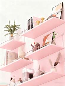 1pc Wall Mounted Floating Shelf, Invisible One-Piece Storage Rack, Suitable For Wall, Bathroom, Wooden Modern Display Rack, Bookshelf, Applicable To Bedroom, Living Room And Kitchen - Pink - View 9
