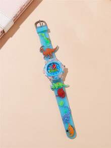Cute Silicone Strap Dinosaur Pattern LED Light Quartz Cartoon Children Watch - Baby Blue - View 3