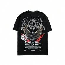 DARCSPORT American-Style Printed T-Shirt For Men, Summer  Loose-Fit Letter Print Round-Neck Short-Sleeve Top For Women - 黑色 - 查看 6