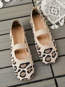 Zapatos planos de punto con estampado de leopardo, transpirables, mocasines casuales para madres, adecuados para el trabajo, el uso diario, el hogar y el exterior - Beis - Ver 6