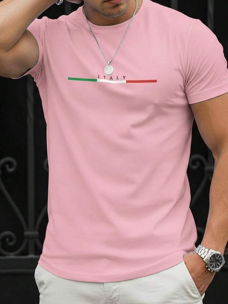 Camiseta Unissex Estilosa Premium Masculina Estampa Italia Street Camisa 100% Algodão 30.1 - Rosa - Visão 1