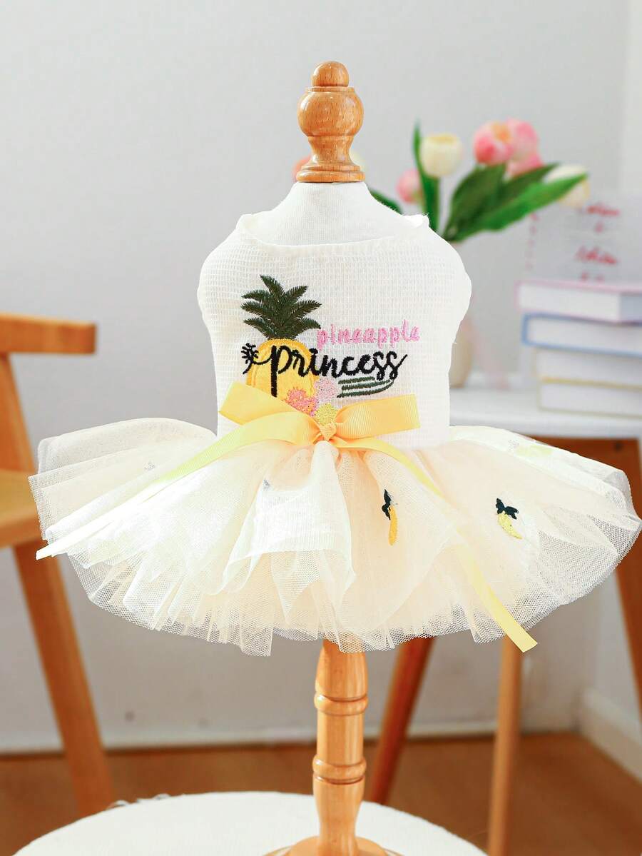 1 pièce Vêtements pour animaux de compagnie, Vêtements pour chien/chat, Tenue pour petit chien/chiot, Série de robes en tulle à l'ananas - Multicolore - Voir 1