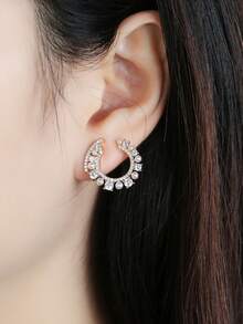 1pc Fashionable Elegant High-End Zirconia & Pearl Clip-On Earrings, Exquisite Elegant, Suitable For Women's Daily, Holiday, Party Matching - Elegant Ear Clips - View 5