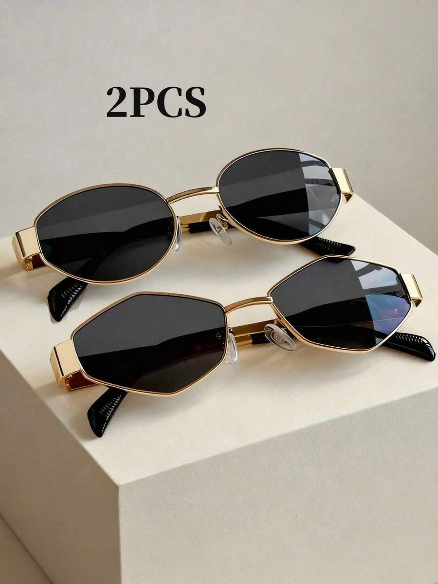 1 Set Of 2 Pcs Metallic Oval Shaped Fashion Earrings, Retro Style, Suitable For Daily Wear, Beach, Photography And Personalization, Unisex