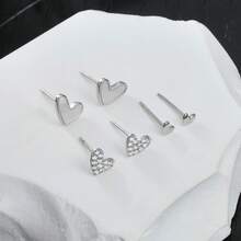 3對心形女款時尚極簡耳釘耳環套組禮物 - 黑金 - 查看 5