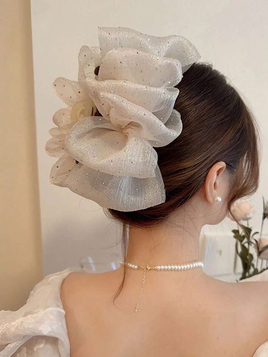 1/2 Pcs Women's Elegant Sweet Black Mesh Cloud Hair Clip, Shiny Rhinestone Bow Large Claw Clip, Ponytail Updo Hair Claw, Suitable For Daily Outfit Matching, Hair Styling Accessories, Autumn Fashion Hair Clip, Autumn Hair Accessories, Winter Accessories, Suitable For Holiday Dressing.,Travel,Birthday - Multicolor - View 1
