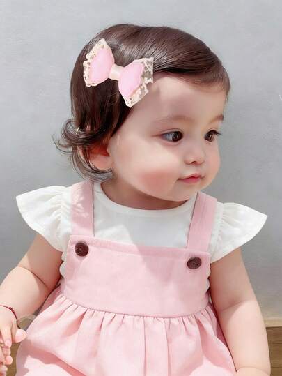 2 chiếc nơ cài tóc ren vải màu pastel cho bé gái, kẹp tóc màu hồng dễ thương cho mùa xuân hè, đi nghỉ mát, dự tiệc cưới, phụ kiện tóc cho bé.