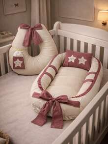 Baby Nest Kit: Reducer Pillow, Nursing Cushion, Embroidered Washcloth - ORCHID - View 1