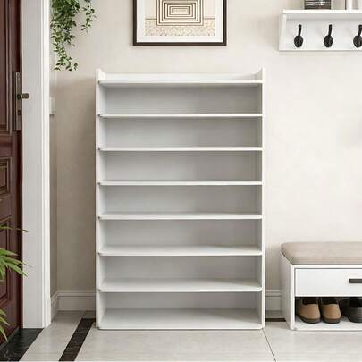 Wooden Shoe Cabinet, 7 Tier Wooden Shoe Storage Cabinet Organizer For Small Spaces, Free-Standing Shoe Rack Shoe Shelf Shoes Stand Multifunctional Entryway Organiser For Hallway, Closet & Bedroom, 62x26x104cm
