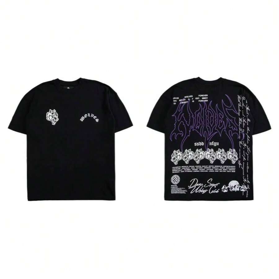 DARCSPORT American Hip-Hop Street Style Printed Short-Sleeve T-Shirt Summer  Loose Top - T250816 Black - View 1