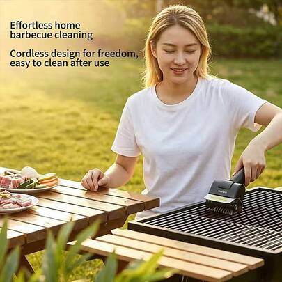 This Outdoor Electric Grill Cleaning Brush Features A Wireless And Portable Design. The Brush Head Is Made Of Stainless Steel, Durable And Long-Lasting. Just Press One Button To Start, Simple And Convenient To Operate. It Also Has A Thoughtful Lighting Design, Allowing Easy Use Even In Dim Environments.