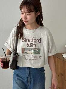 Retro Car Print Short-Sleeved T-Shirt, 100% Cotton, Women's Casual Everyday Wear, Domestic Shipping. Women's Clothing, New Summer Style, Summer Clothes, Ladies, High Price, Short Sleeves, Spring Clothes, One Women's Short-Sleeved T-Shirt, Plain Design, Regular Length, Pure Cotton Material, Comfortable To Wear, Machine Washable. - Màu Xám nhạt - Xem 4