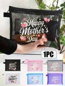 "Happy Mother's Day" Floral Butterfly Floralprint Mesh Makeupbag Portable Waterproof Makeup Storage Bag Gift For Mom, Butterfly And Floral Cosmetic Bag, Travelmakeupbag, Cutecosmeticpouch, Large-Capacity Travel Organizer, A Perfect Gift For Mom, Teacher. Giftforher Portable Toiletry Bag - Multicolor - View 2