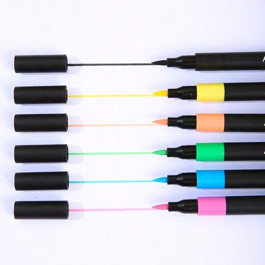 12/24/36/48pcs New Solid Color Glitter Markers, Thick Soft Tip Brush Pens, Non-Fading Pearl Glitter Pens, Multicolor Fluorescent Pens Suitable For Painting, Suitable For Marking Tools, Christmas Doodle Markers, Christmas/New Year Gifts, Back To School Stationery, Office Supplies, Desktop Accessories, School Season Supplies (Random Color) - A - View 1