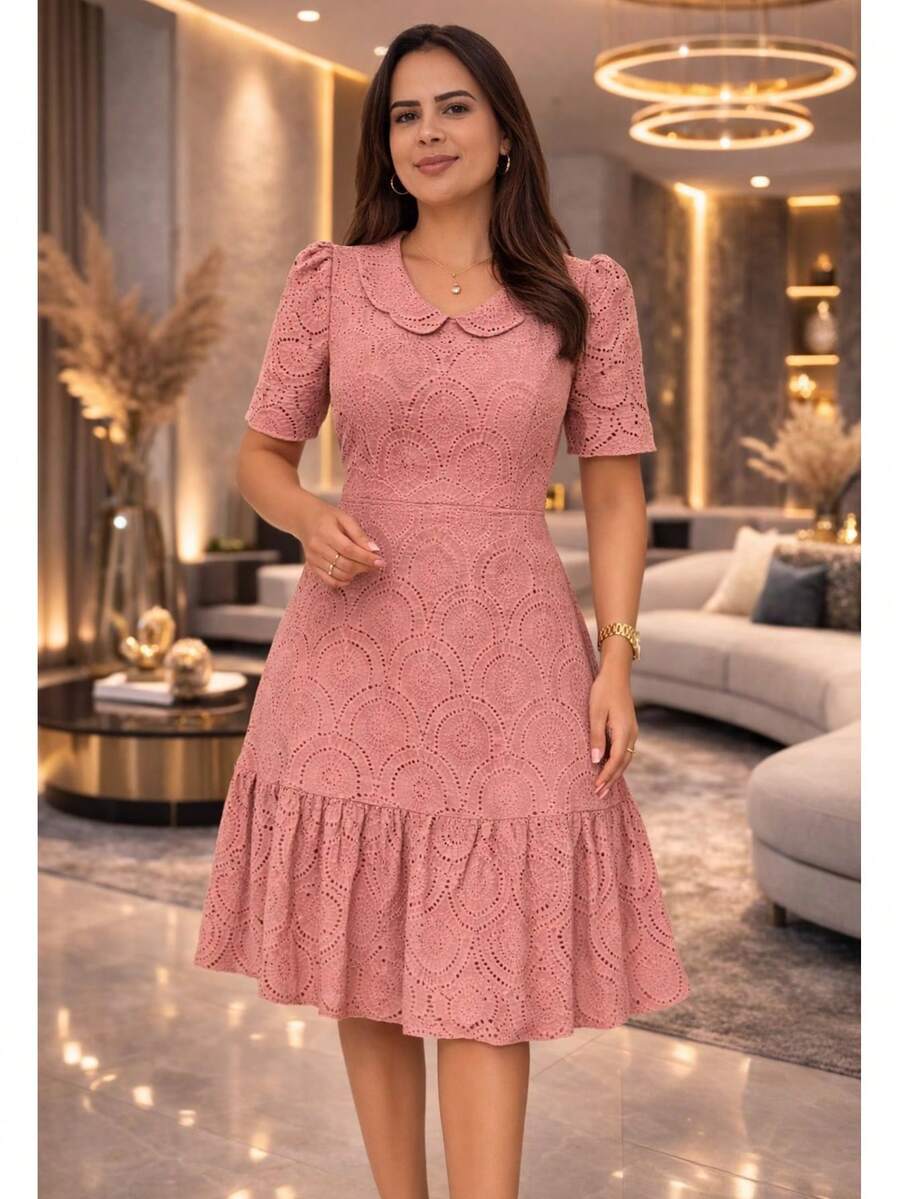 Conservative / Modest Elegant Casual Party Vintage Knit Fabric High In The Front And Low In The Back Wedding Bachelorette Party Tea Party Evening - 玫瑰 - 查看 1