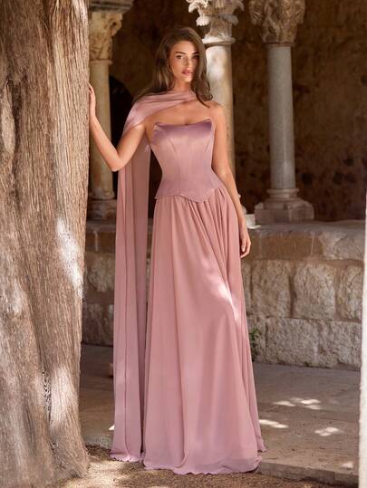 Faeriesty Đầm nữ thanh lịch: Thân áo ôm sát có cấu trúc với thiết kế áo choàng khăn, buộc dây phía sau, chân váy chiffon xếp ly bồng bềnh, cổ áo hình trái tim - Lý tưởng cho phù dâu, dạ hội trang trọng, tiệc vườn mùa xuân, lễ kỷ niệm Ngày Valentine.