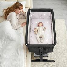 3-In-1 Baby Crib, Baby Bed,Baby Bassinet,Boasting Effortless Smooth-Gliding Wheels, Height-Adjustable Frame, Gentle Rocking Motion, Breathable Mesh Panels For Optimal Airflow,Bedside Bed For Babies,Essential Goodies For Growing Kids, Baby Need,Baby Stuff, Essential For New Mothers,Newborn Gift,Baby Christmas Gift - Màu xám đen - Xem 6