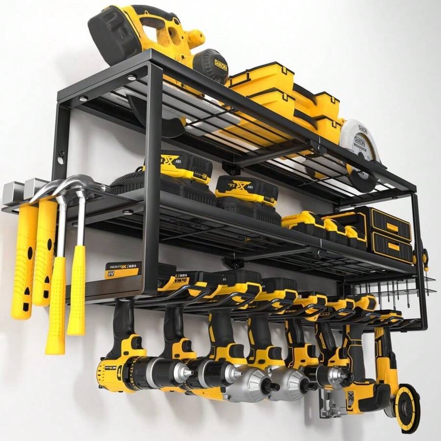Heavy Duty Power Tool Organizer Wall Rack For Drill Hold Workshop Garage Storage - Black - View 1