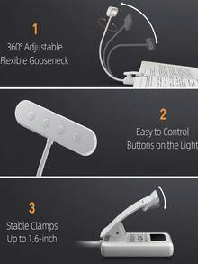 1 Lampe de lecture rechargeable, 1 lampe de livre LED, 1 lampe de livre mains libres, avec couleur et luminosité réglables, une lampe de chevet de lecture légère et privée, convient pour la lecture au bord du lit et l'étude dans les dortoirs, cadeau pour les amateurs de livres, les étudiants - Multicolore - Voir 3