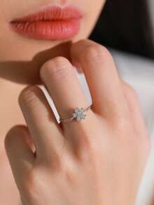 1枚925纯银精致花朵可调节戒指，女士简约风格订婚戒指，精美首饰礼品 - 銀色 - 查看 2