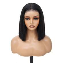 自然黑色直发波波头假发，7x5 无胶蕾丝前额高清预剪蕾丝闭合假发，180% 密度，耐热合成混纺人发，预先拔毛，隐形结，新手友好，易于佩戴 - 自然色&黑色系 - 查看 2