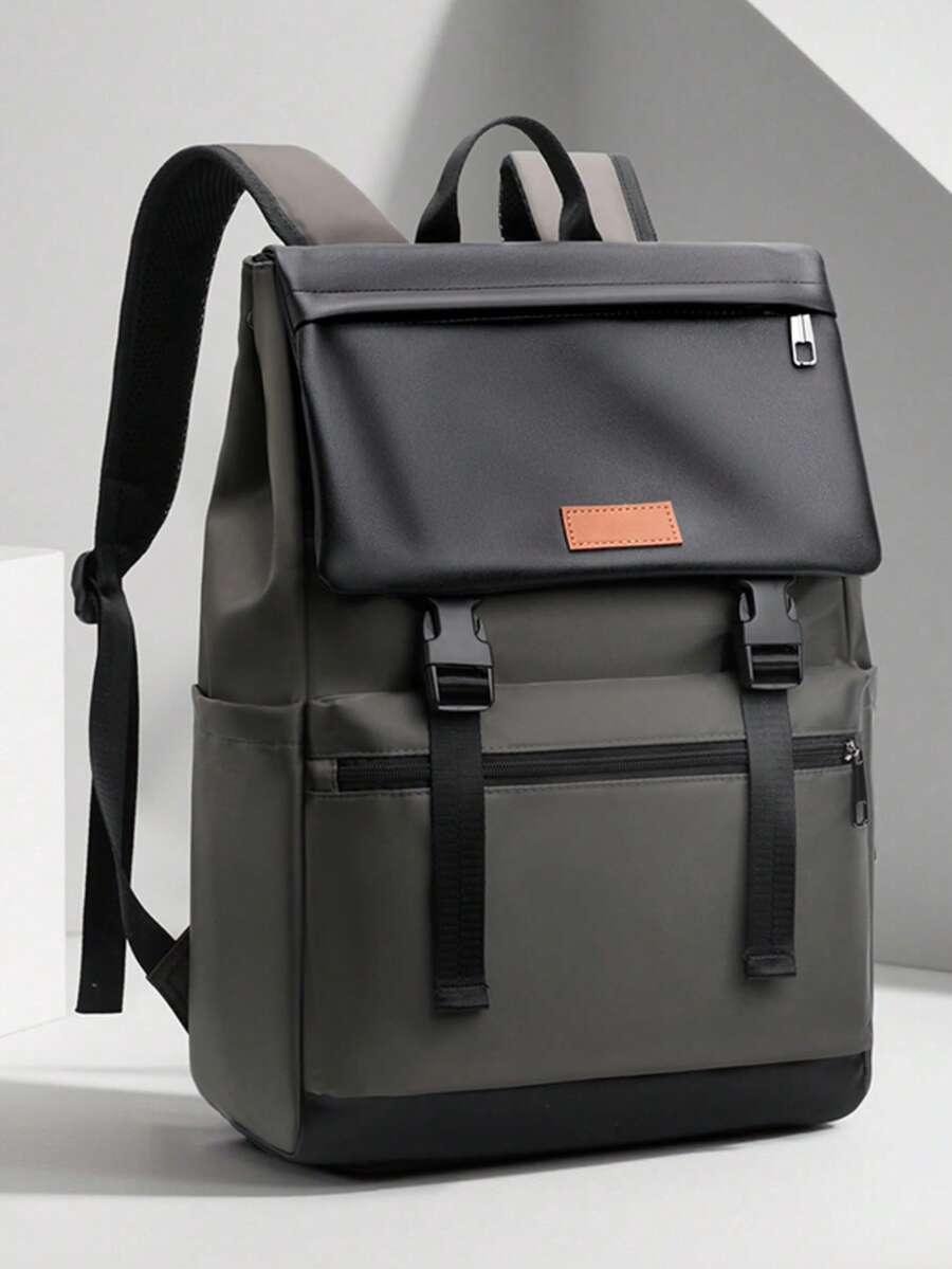 1pc Men's Contrast Color 15.6 Inch Waterproof Business Travel Student Laptop Backpack