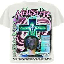HELLSTAR Men's Path 2 Paradise Cyber Cross Graphic Oversized T-Shirt, Casual Cotton Short Sleeve Tee - White - View 1