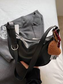 New Fashion Women's Solid Color Minimalist Shoulder Bag, PU Material, Suitable For Dates, Shopping, Versatile And Exquisite - Black - View 7