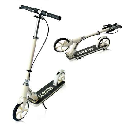 Kick Scooter For Teens Adults, 200mm Big Wheels Scooter With Dual Brakes, 3 Levels Height Adjustable Adult Scooters, Foldable Scooters For Teenagers-White