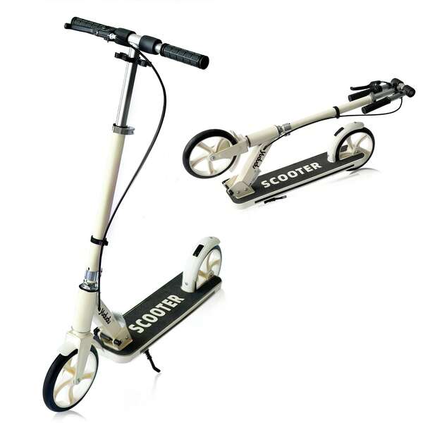 Kick Scooter For Teens Adults, 200mm Big Wheels Scooter With Dual Brakes, 3 Levels Height Adjustable Adult Scooters, Foldable Scooters For Teenagers-White