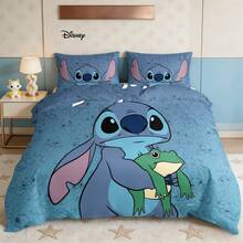 Bộ ga trải giường hoạt hình hình chú ếch Stitch của Disney, in hình màu xanh dương, gồm 3 món: vỏ chăn và vỏ gối, phù hợp cho mọi mùa, dành cho phòng ngủ gia đình. - Nhiều màu - Xem 1