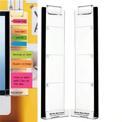 1/10/20pcs Acrylic Display Side Notebook Clip Office Desk Accessories Monitor Memo Board Computer Message Board Office Adhesive-Backed Desk With Message Board & Sticky Holder Suitable For Home Office, Workspace Accessory - Modern Gift For Men & Women, Install On Monitor/Screen