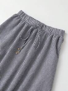Women's Elastic Waist Tie Plaid A-Line Skirt, Summer Spring - Black and White - View 5
