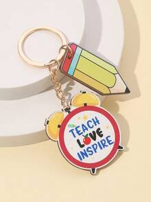 1个新款毕业苹果标语钥匙扣，1个可爱字母时钟钥匙扣，1个英文标语彩虹爱心黑板背包教师节钥匙扣，毕业季同学聚会教师节礼物纪念品 - 彩色 - 查看 13