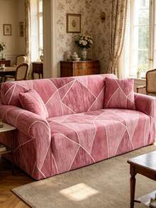 1 tấm bọc ghế sofa co giãn họa tiết hình học màu hồng, vải polyester phong cách hiện đại, có thể giặt bằng máy, sử dụng được mọi mùa - Hồng - Xem 3